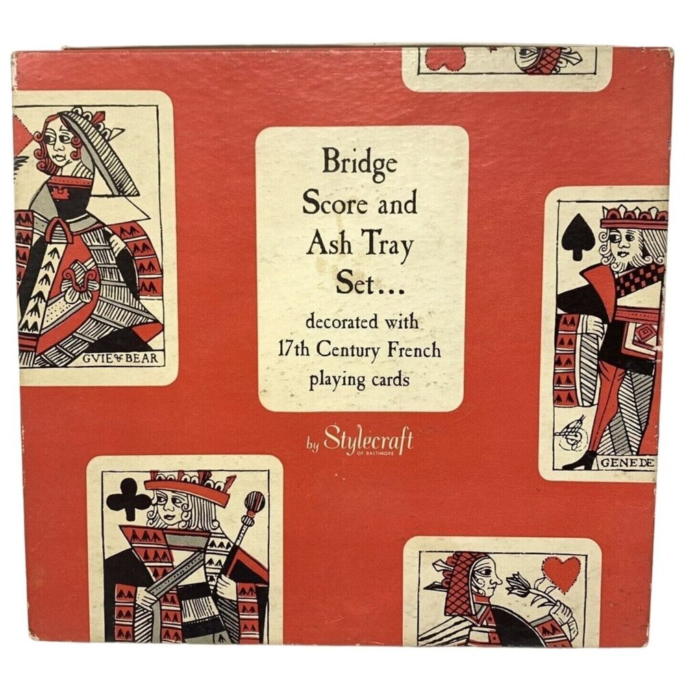 Bridge Score Sheet Ashtray Set in Original Box Vintage MCM 60s Stylecraft